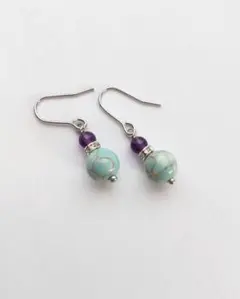1点作品☺︎ パープルターコイズ×コッパーピアス イヤリングに変更可能