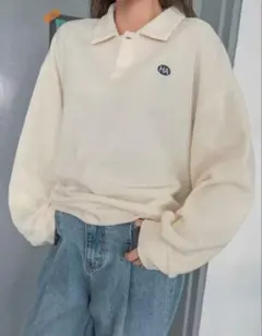 SHEIN DAZY ポロネックレター スウェットシャツ ニット ホワイト 白
