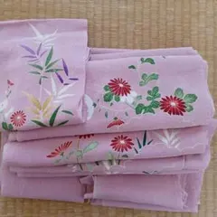 ほどき着物　着尺　ちりめん生地　花柄 ピンク　正絹　一着分