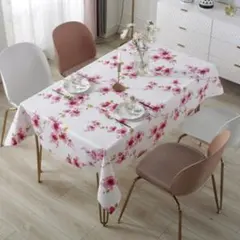 【新品】 テーブルクロス 140×220cm フラワー　花 ピンク 防水のサムネイル