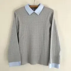 【新品】レイヤード風 ケーブルニット 長袖 グレー