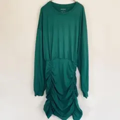 SHEIN ギャザー タイト ワンピース グリーン 緑 膝丈 オシャレ L