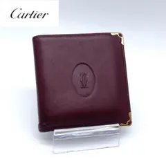 【美品】Cartier レザー 2つ折り財布 マストライン コンパクト ロゴ