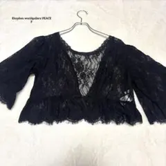 イーハイフンワールドギャラリーピース　カーディガン　総柄レース　ショート　黒F
