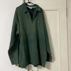 TOMMY JEANS ダークグリーン ジップアップポロシャツ Lサイズ
