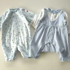 2枚セット★60cmfamiliar&hotbiscuits水色 長袖ロンパース