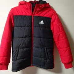 【美品】adidas フード付きダウンコート 140 黒/赤