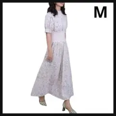 ワンピース 立ち襟 ゴムウエスト プリントワンピース ロング レディース 切り替