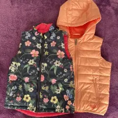女児4歳ROXYフード付きベスト ／リバーシブルベスト／２着セット