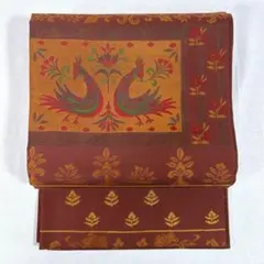 OF344 袋帯 茶色 赤茶 鳥 花 匿名配送 振袖 成人式 訪問着 付下げ