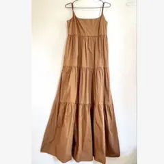 ザラZARA ポプリンキャミロングワンピース ティアードワンピース XS