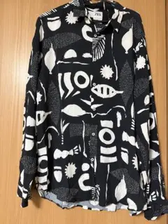 ZARA ザラ 総柄 レーヨンシャツ L リラックスフィット モノトーン