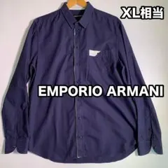 EMPORIO ARMANI ロゴ刺繍 長袖シャツ ネイビーシャツ XL相当