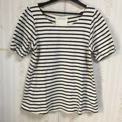 値下げearth ボーダートップス バックリボン フリー