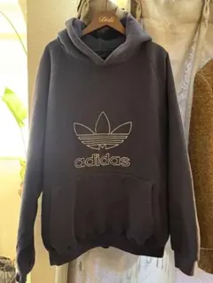 ヴィンテージ希少肉厚adidas フード付きパーカー Lサイズ ネイビー