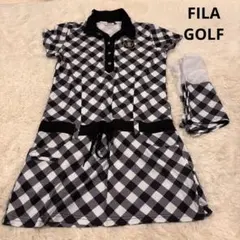 ★FILA GOLF★LL★黒白チェック柄ワンピース★アンダーパンツ付★ロゴ有★
