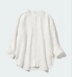 リネンブレンドバンドカラーシャツ七分袖