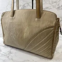 ETRO エトロ ペイズリー柄 ナイロン×本革 レザー ハンドバッグ ゴールドのサムネイル