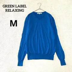 GREENLABELRELAXING Vネック長袖ニットセーターブルーMウール