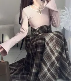 mily bilet パイピングカットソー ドッキング チェックワンピース XL