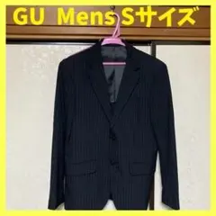 GU テーラードジャケット 黒 灰色 ストライプ柄 メンズ Sサイズ