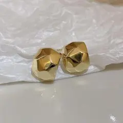 14KGP s925ポスト　多面カット　シンプル　ピアス　イエローゴールド