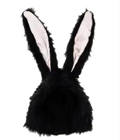 ウサギ耳ファーハット 黒