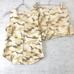 90’s レトロ 古着 迷彩柄 ノースリーブシャツ ショートパンツ セットアップ