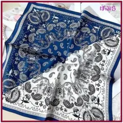 【新品】 オールシーズン◎　シルクスカーフ　 バンダナ風 ネイビーホワイト　i