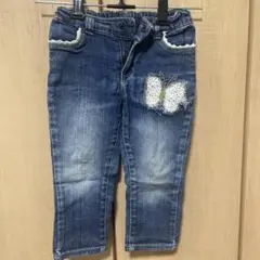 デニム蝶刺繍スリムフィット長ズボン