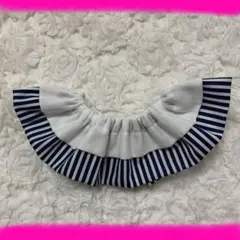 st6.フリルスタイ スタイ つけ襟 白紺ストライプ　ダブルガーゼハンドメイド