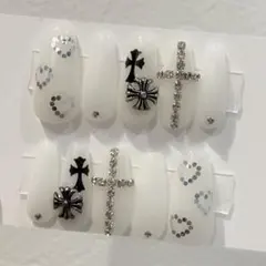 《現品》韓国 y2k シズニルック ホワイト クロス 十字架 ハート ネイル
