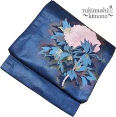 ZZ925 名古屋帯 名古屋仕立て フォロー割引あり◎ 紺 ピンク 347cm