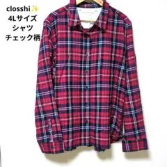closshi✨️/4L/ネルシャツ/コットン/赤/長袖/チェック柄