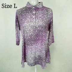 【美品 韓国製】 ドレア 花柄 ドット 五分袖 チュニックブラウス L パープル