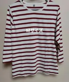 Mサイズ 白/赤 ストライプ 七分Tシャツ