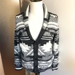メンズ【美品 アメリカンイーグル】グレー XS ショールカラー チマヨ柄 カーデのサムネイル