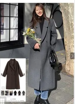 グレー ダブルブレスト ロングコート