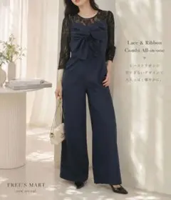 FREE'S MART❤レース×前リボンコンビネゾン ネイビー S オケージョン