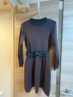 レディアゼル　長袖ひざ丈ワンピース ベルト付き