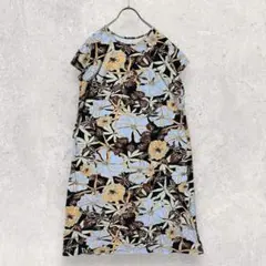 花柄 コットンワンピース L ブルー系 インド製 夏ワンピ リゾート系