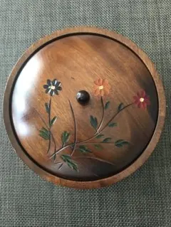 【蓋付き木製菓子器】花柄 昭和レトロ