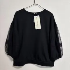 しまむら HK WORKS LONDON 袖レース重ね プルオーバー トップス黒