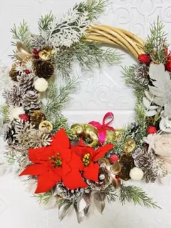 クリスマスリース ポインセチア付き 30cm