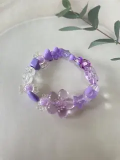 ハンドメイド パープルビーズブレスレット