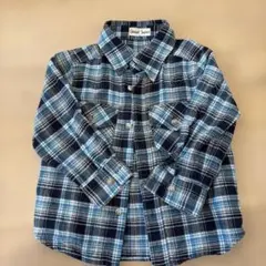 ネイビー 水色 チェック柄 長袖シャツ　男の子