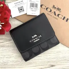 《新品未使用》COACH コーチ　折り財布　ブラック レザー 三つ折り財布
