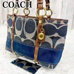 【希少 美品】COACH シグネチャー デニム トートバッグ キャンバス レザー