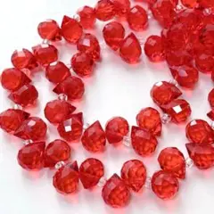 猫*と様 bn687/ガラスビーズ◇多面カット　ぷっくりドロップ形　レッド系　1