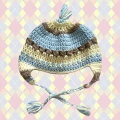 編み物　帽子　ビーニー　タッセル　雪　ハンドメイド　耳あて付き